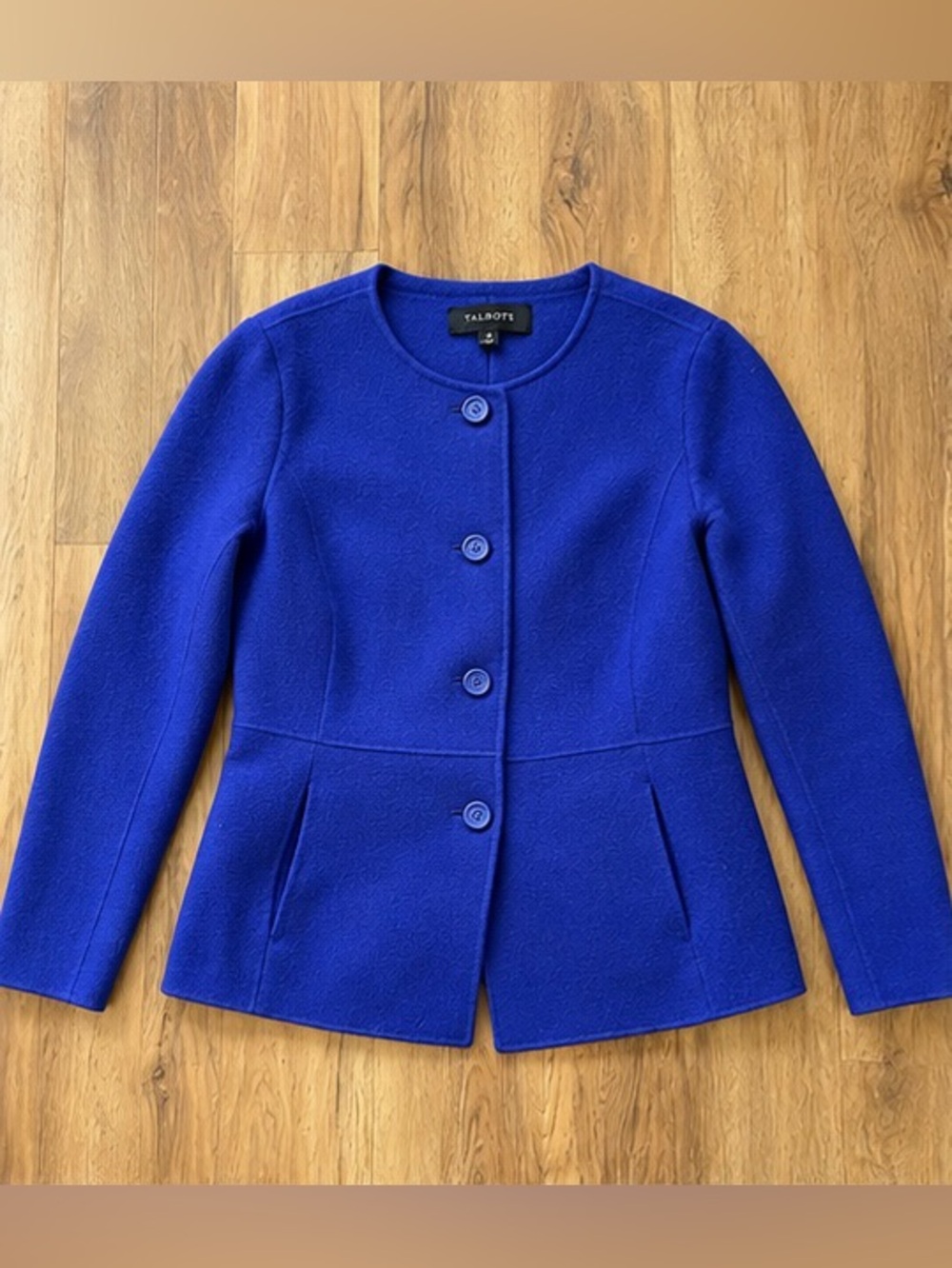 Talbots Cobalt Blue Wool-Blend Peplum Button Jacket